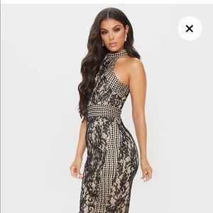 Pretty Little Thing High Neck Lace Crotchet Midi Dress Size US 6